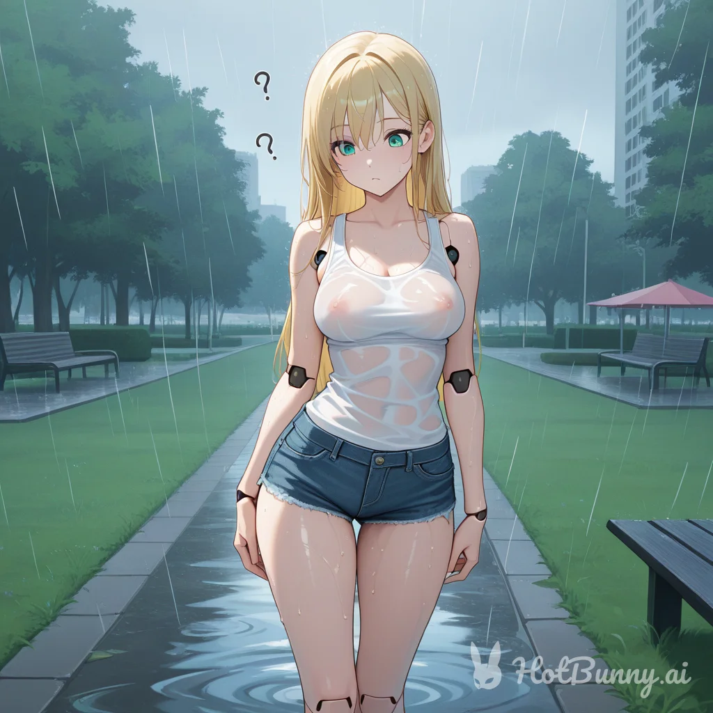 Robot girl in rain