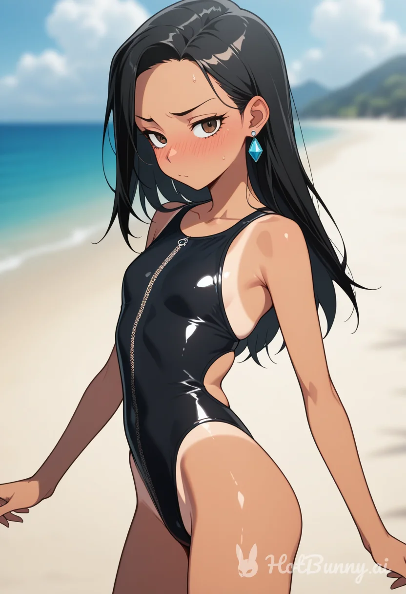 Nana is embarrassed at the beach