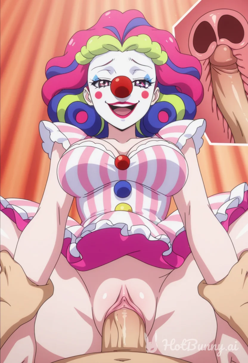 Clown girl held down