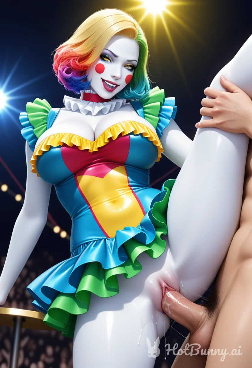 Clown milf standing leg lift