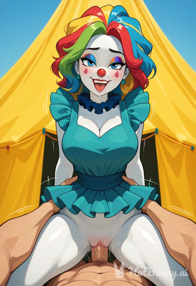 Clown girl riding 