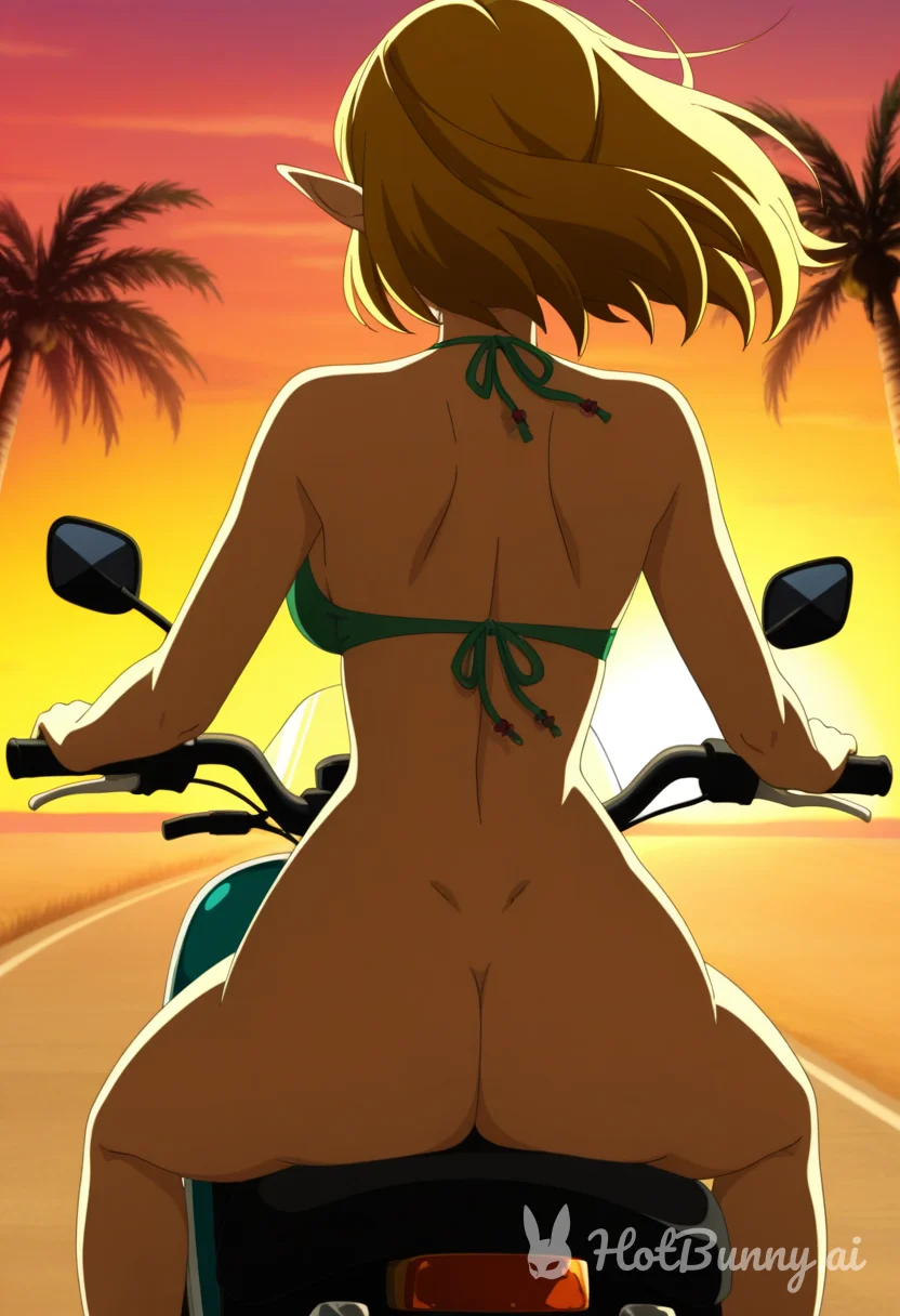 Zelda riding to the beach