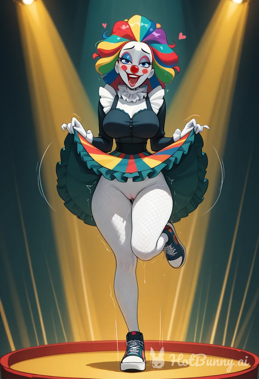 Clown girl showing off