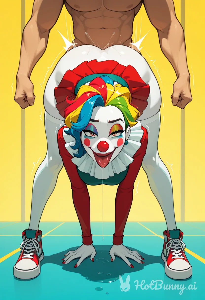 Clown girl bent over