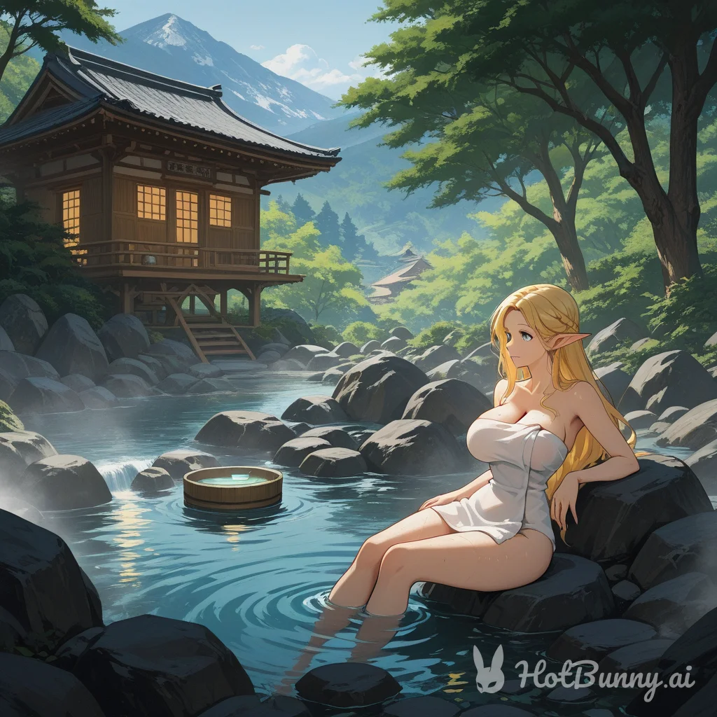 Elf Blonde Onsen Ai Hentai