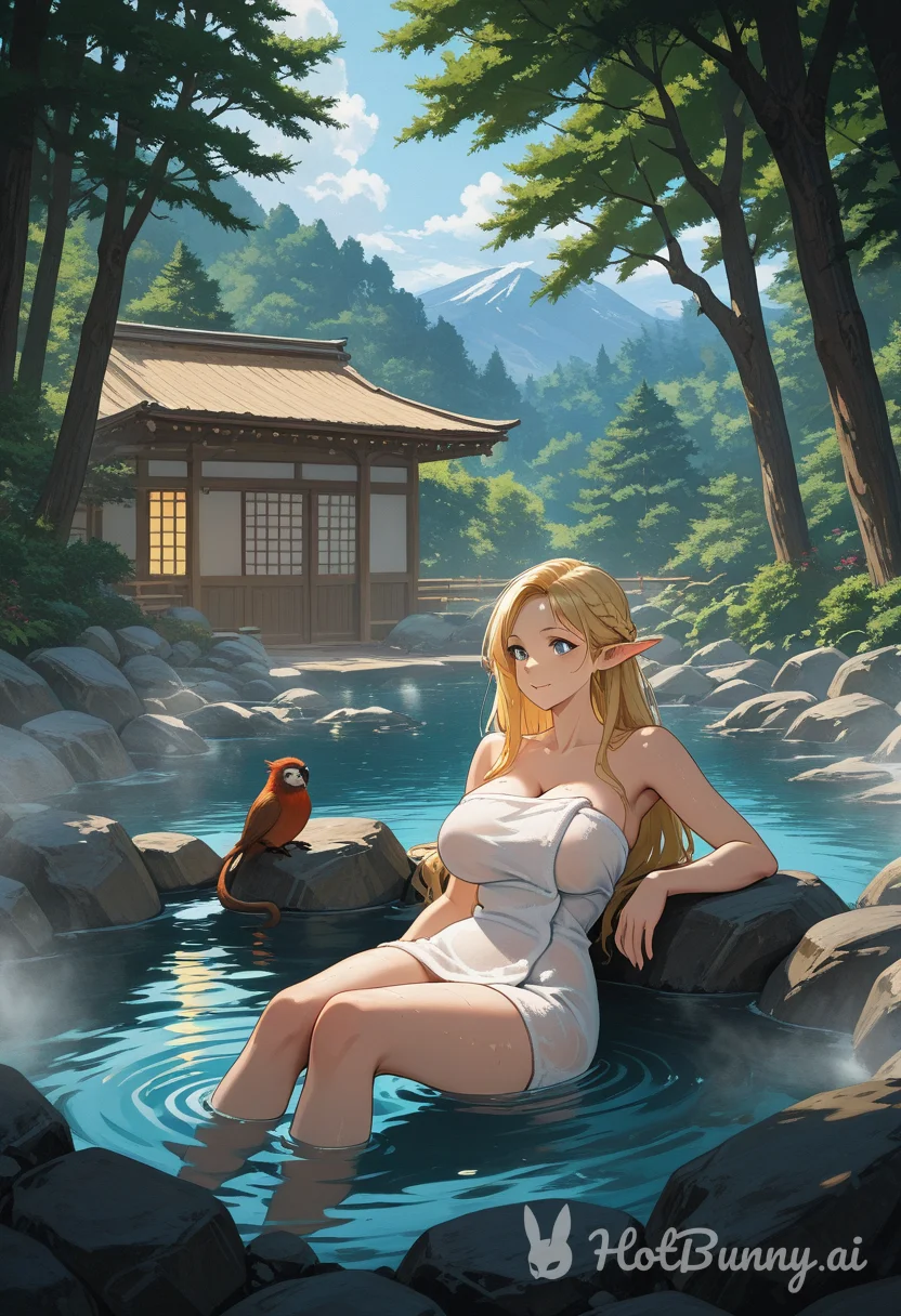 Elf Blonde Onsen Ai Hentai