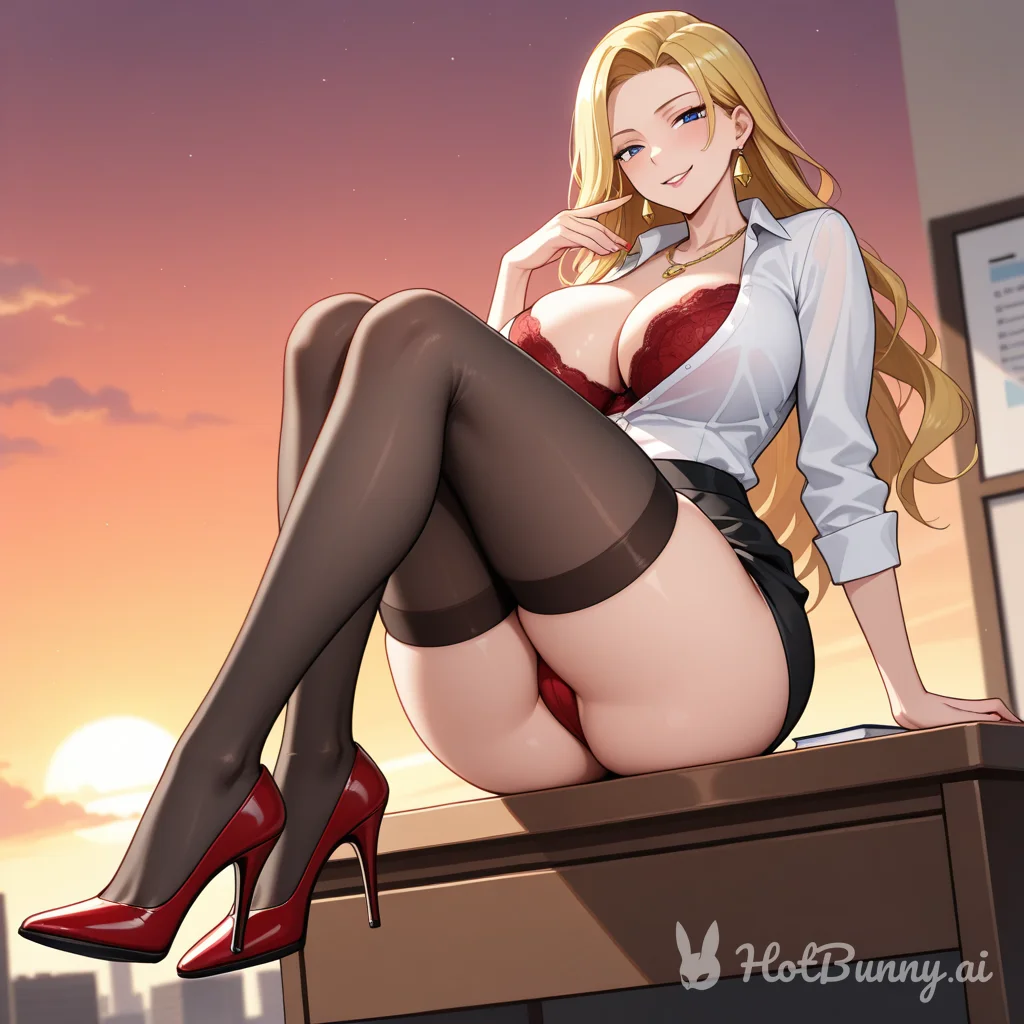 Office Blonde Lingerie Ai Hentai