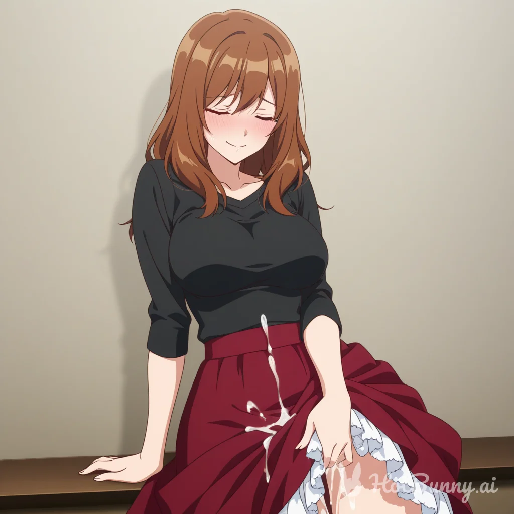 Cum on long red skirt