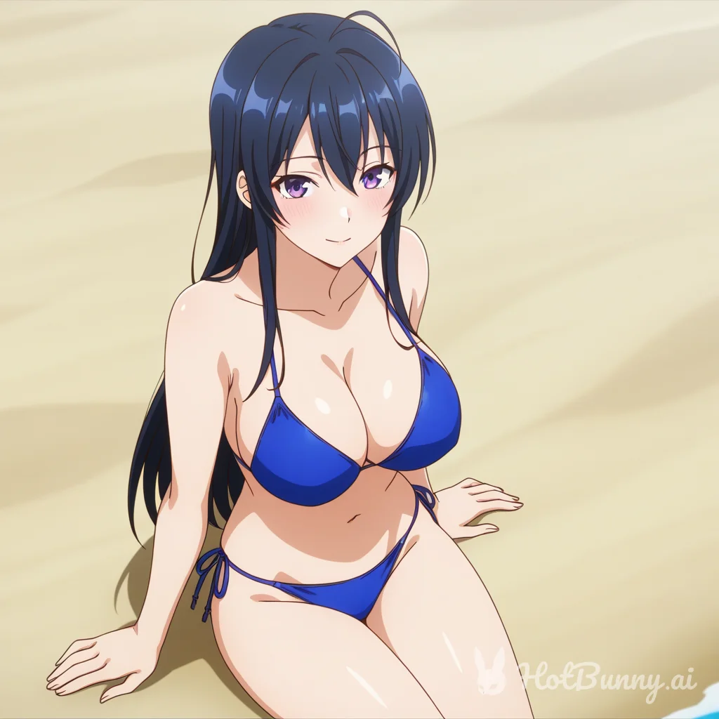Woman on beach in blue bikini
