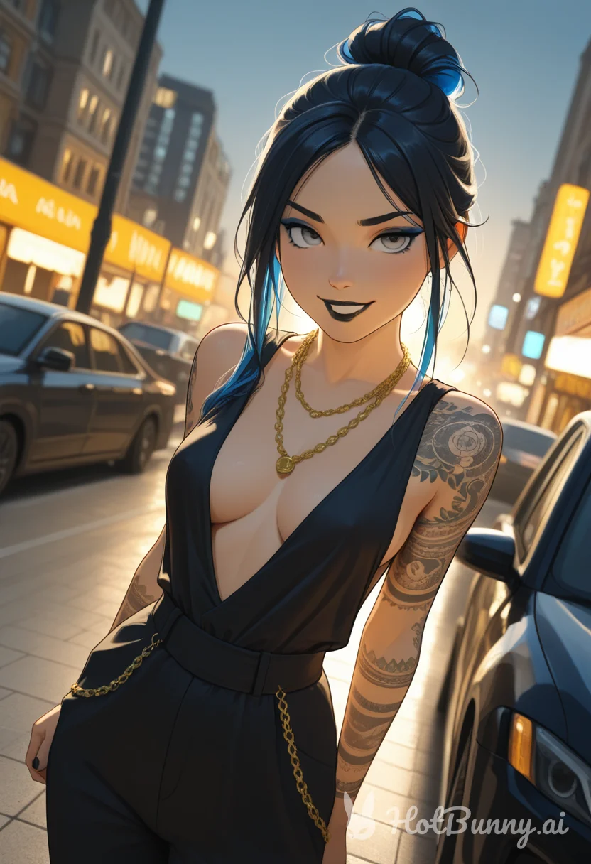 Brigit in a black dress