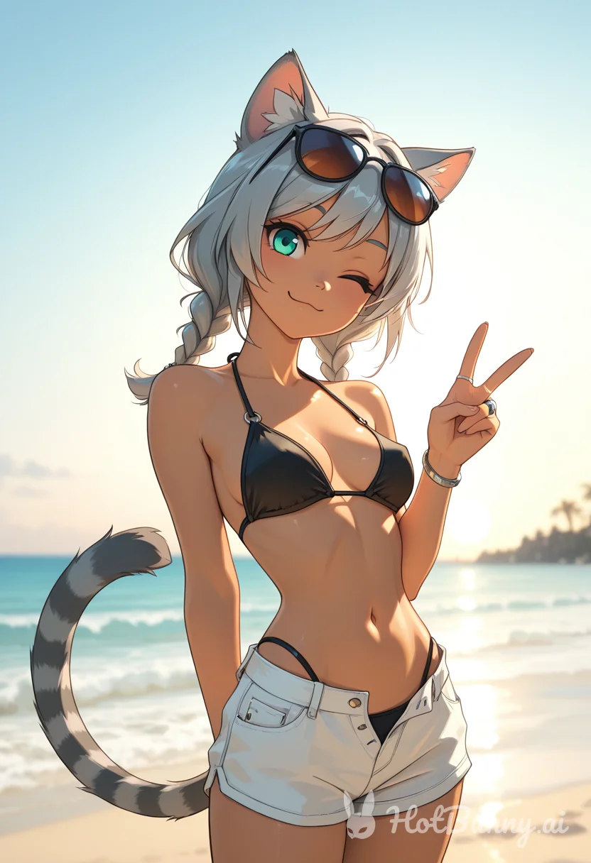 Cat Girl Ebony Swimsuit Ai Hentai