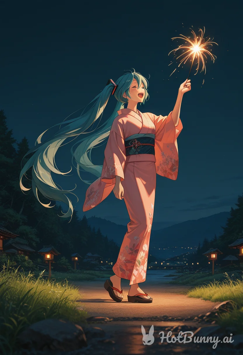 Miku holding sparkles 