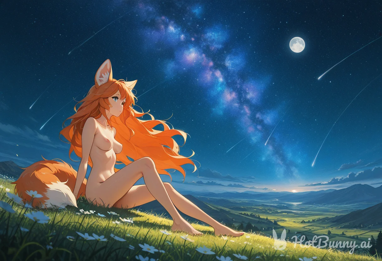 Fenny relaxing under a starry sky
